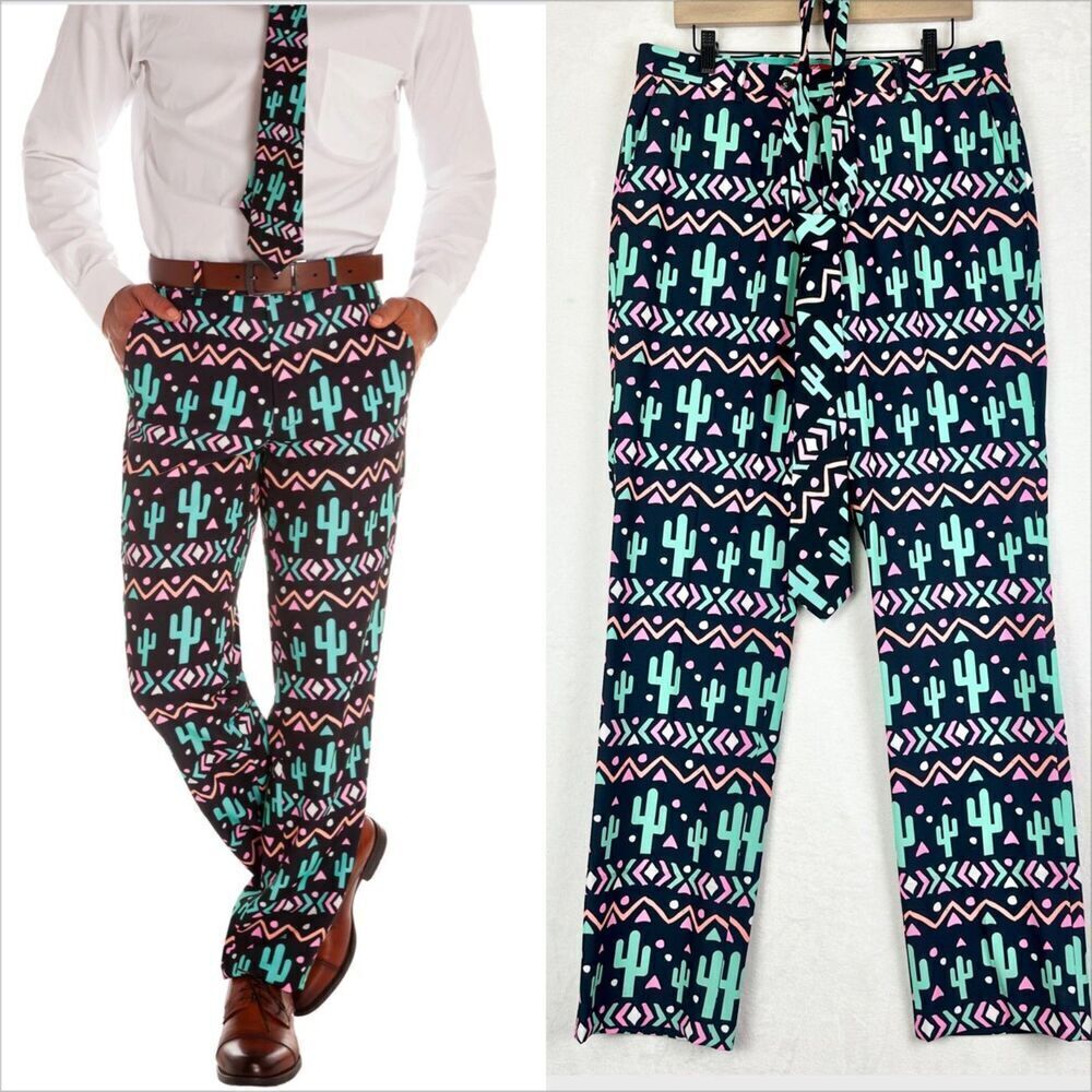 Shinesty The Sensual Succulent Neon Cactus Pants & Tie Set Size 34x34 Party Rave